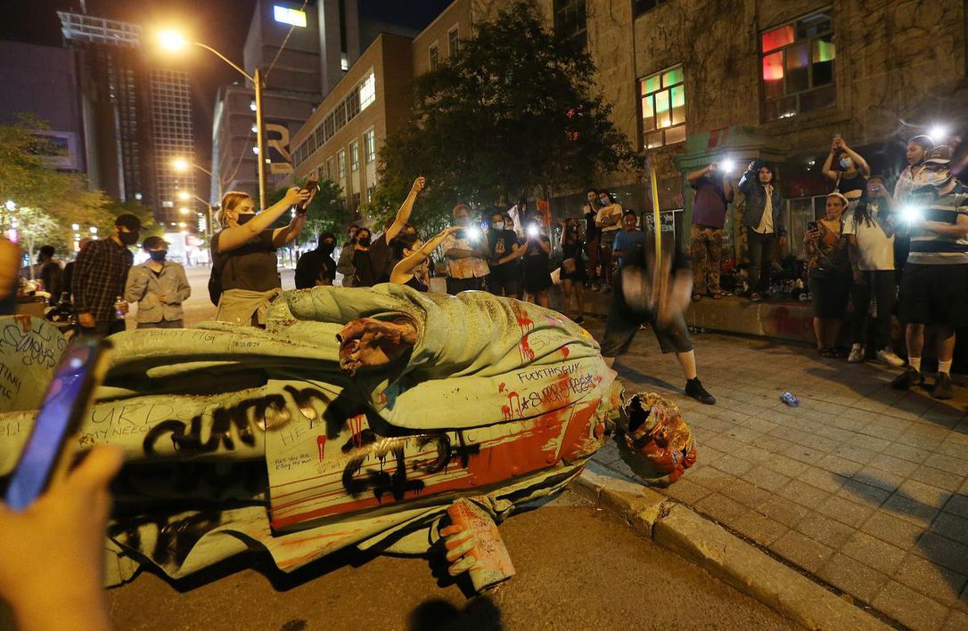 Egerton Ryerson statue toppled vandalized, journal of wild culture ©2022