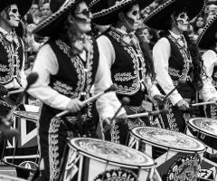 Parading drummers in Day of the Dead. journal of wild culture.com